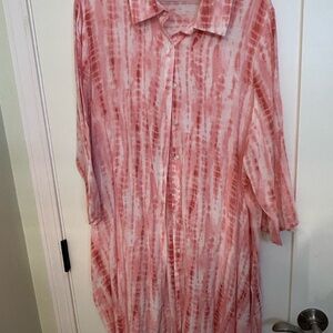 Pink Tie-Dye Button-Up Shirt Dress